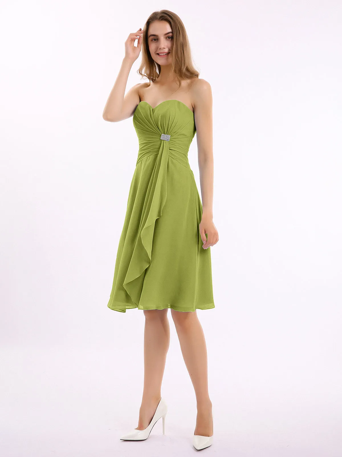 Knee Length Chiffon Dress with Sweetheart Neck-Clover Plus Size