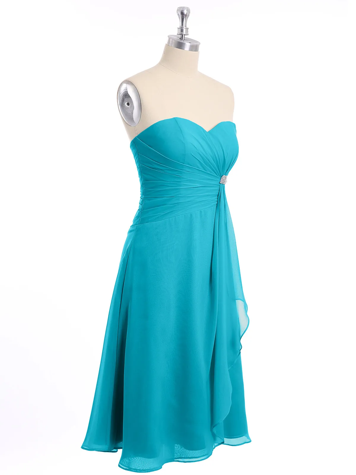 Knee Length Chiffon Dress with Sweetheart Neck-Jade