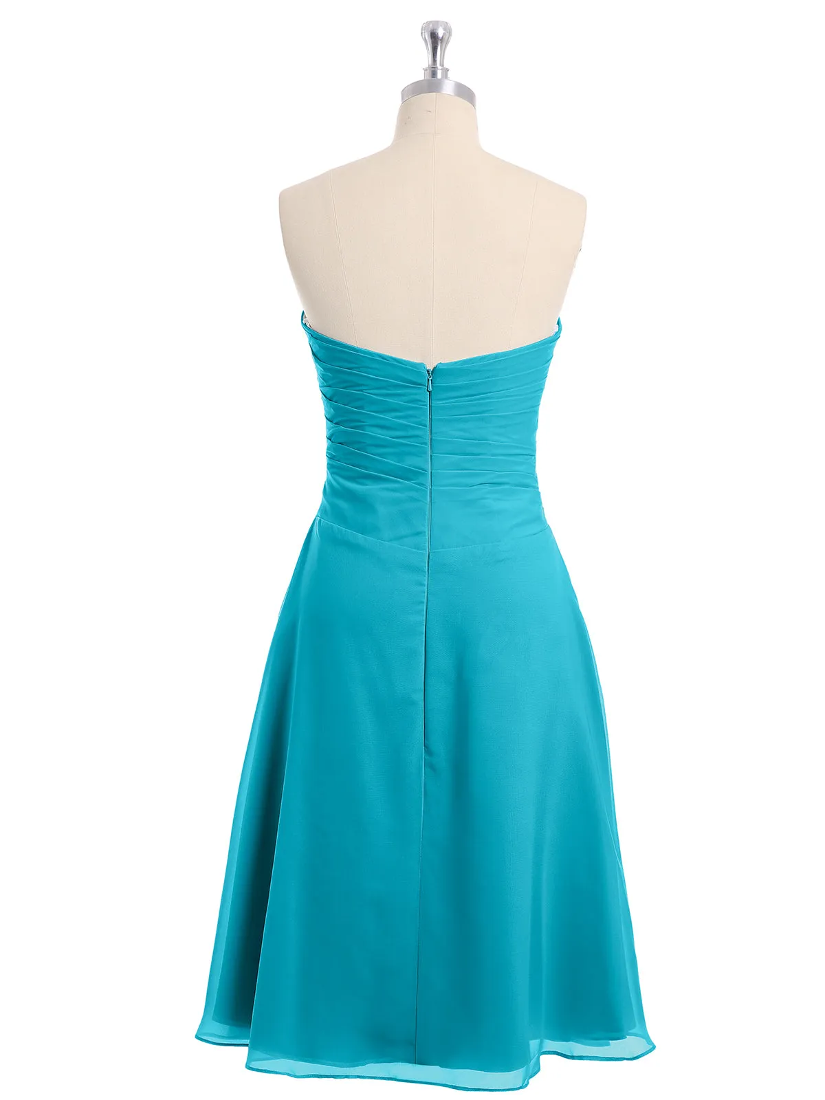 Knee Length Chiffon Dress with Sweetheart Neck-Jade