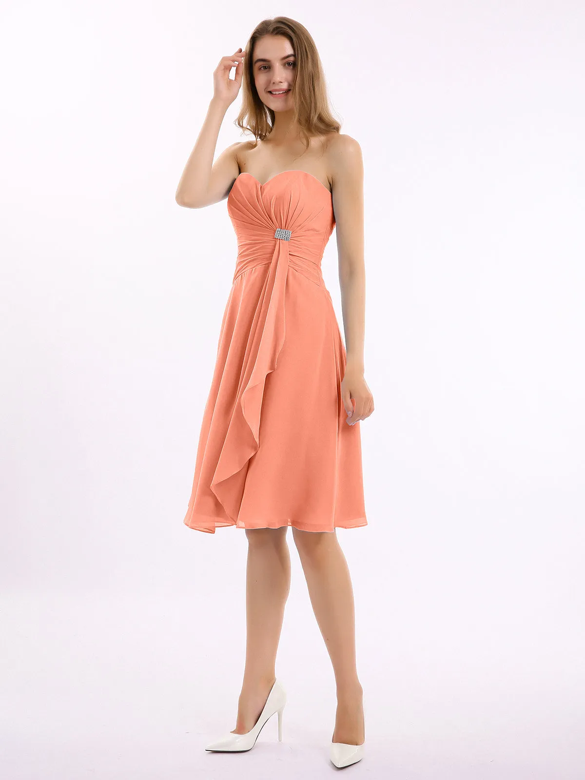 Knee Length Chiffon Dress with Sweetheart Neck-Sunset