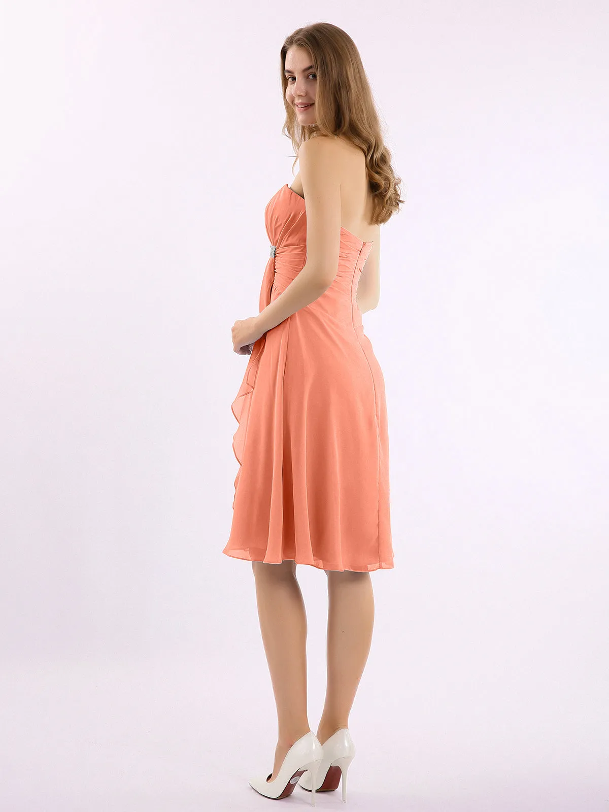 Knee Length Chiffon Dress with Sweetheart Neck-Sunset