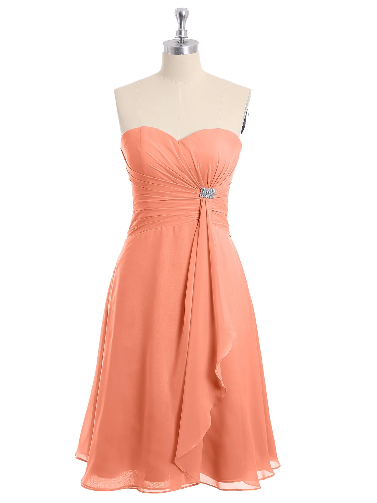 Knee Length Chiffon Dress with Sweetheart Neck-Sunset