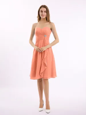 Knee Length Chiffon Dress with Sweetheart Neck-Sunset