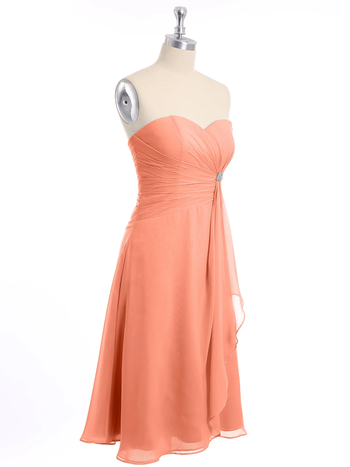 Knee Length Chiffon Dress with Sweetheart Neck-Sunset