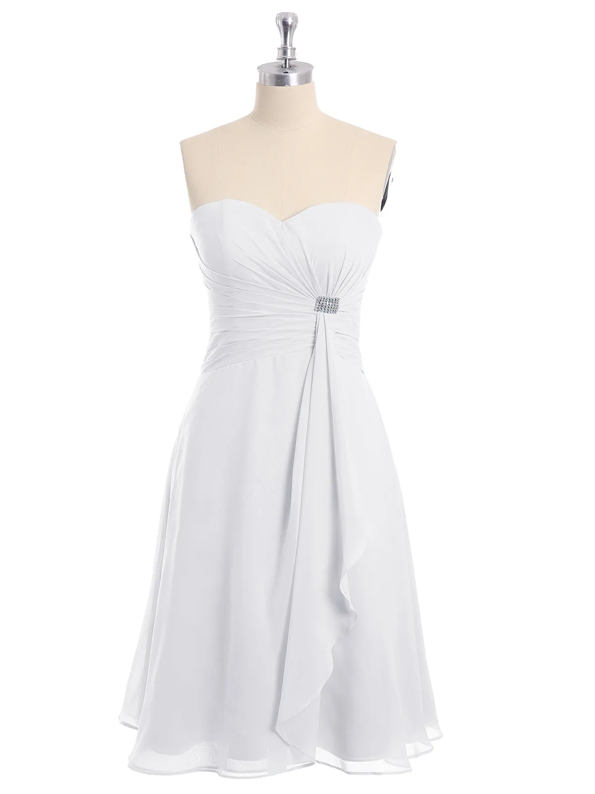 Knee Length Chiffon Dress with Sweetheart Neck-White