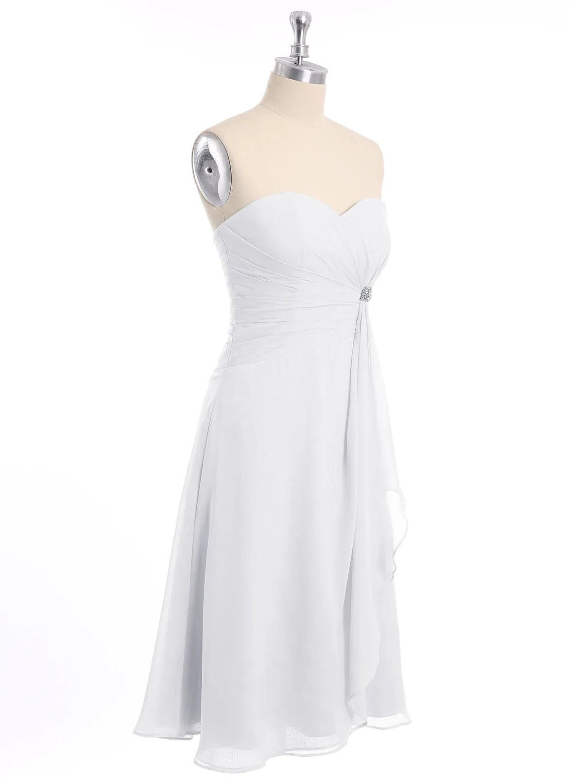 Knee Length Chiffon Dress with Sweetheart Neck-White