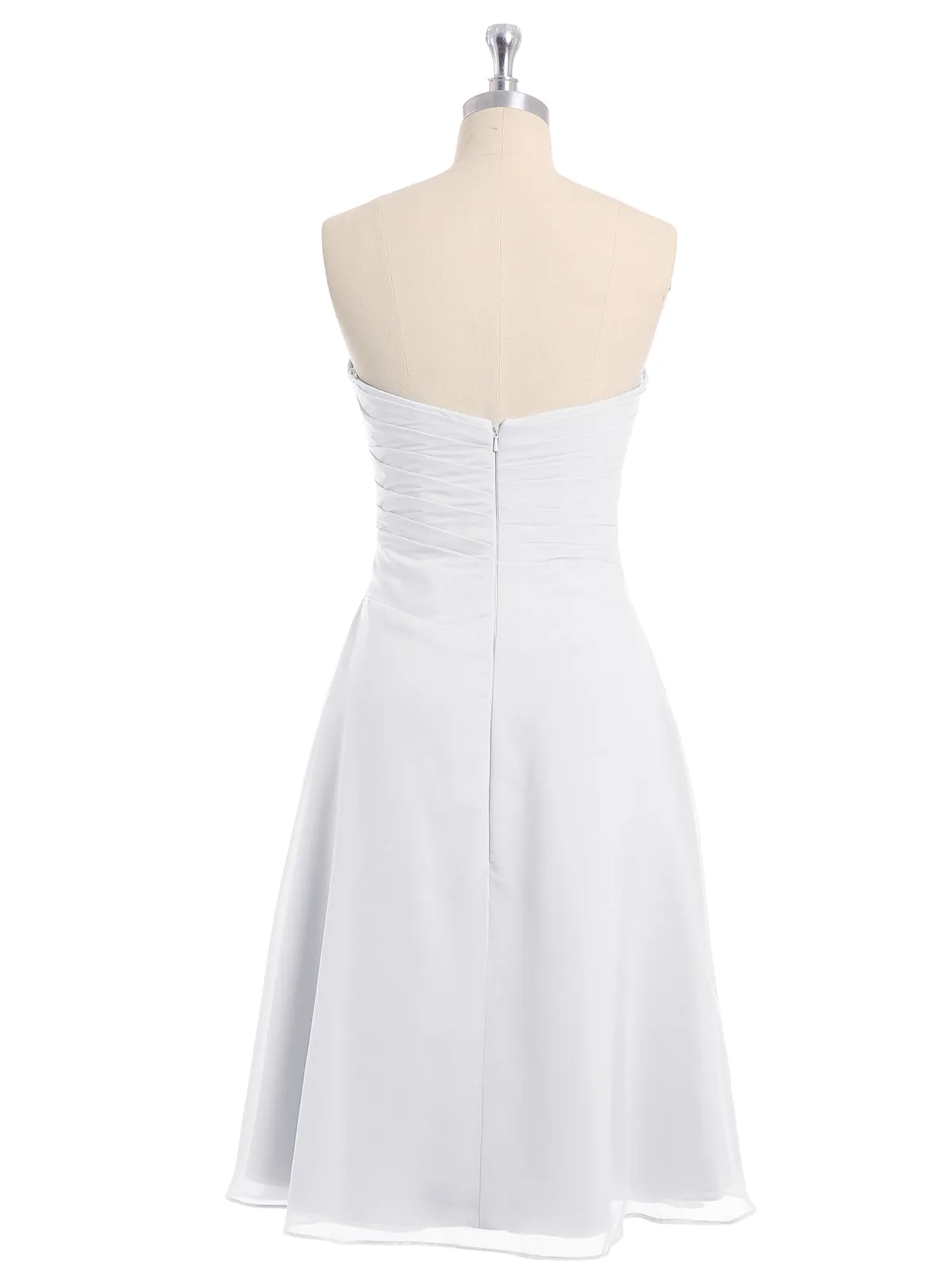 Knee Length Chiffon Dress with Sweetheart Neck-White