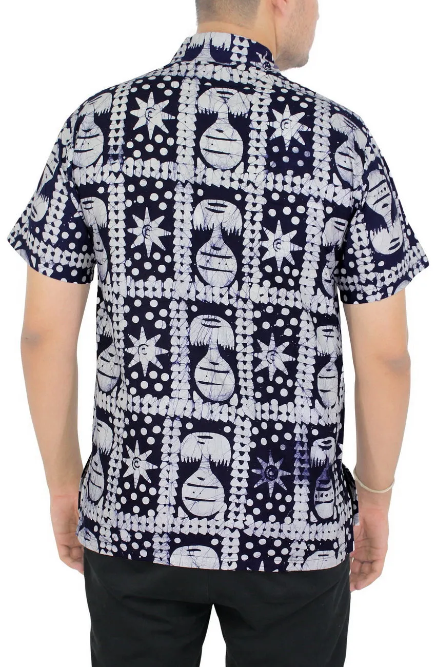 LA LEELA Men Casual Beach Shirt Aloha Tropical Beach front Short sleeve Relaxed Fit Navy Blue