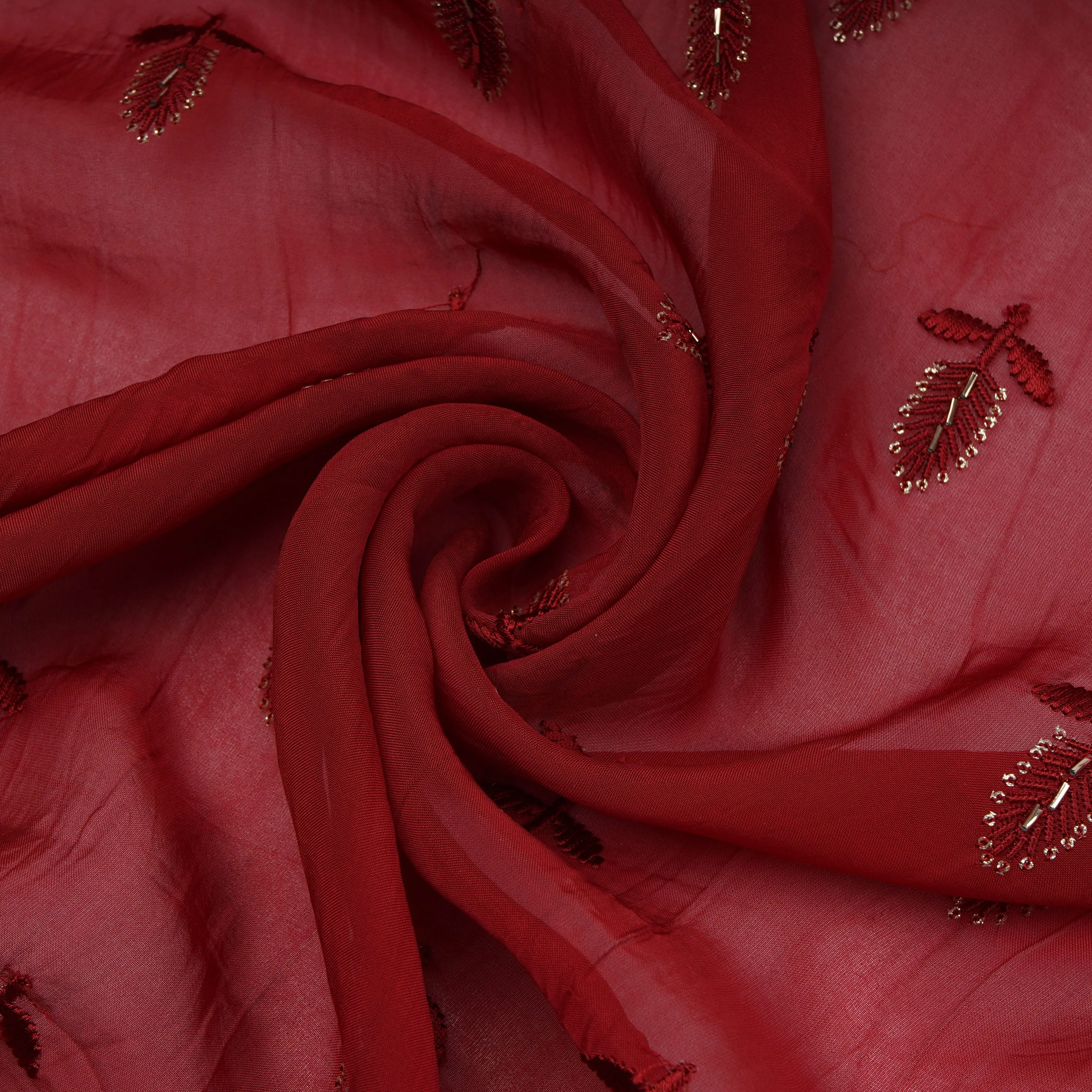 Maroon Cutdana Thread Embroidery Organza Fabric 20789