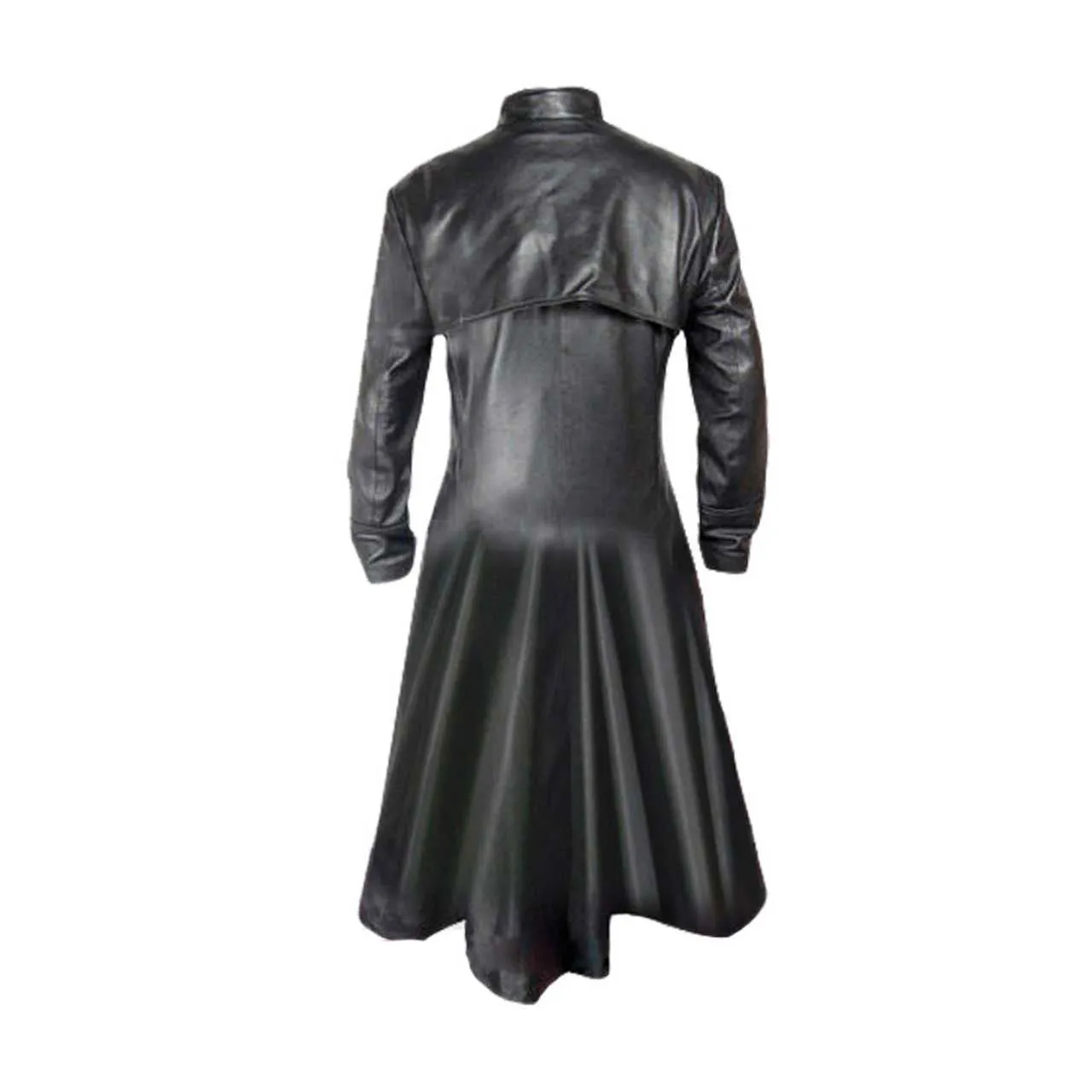 Mens Trench Coat Black Leather Goth Matrix Steampunk Gothic Van Helsing (T3-BLK)