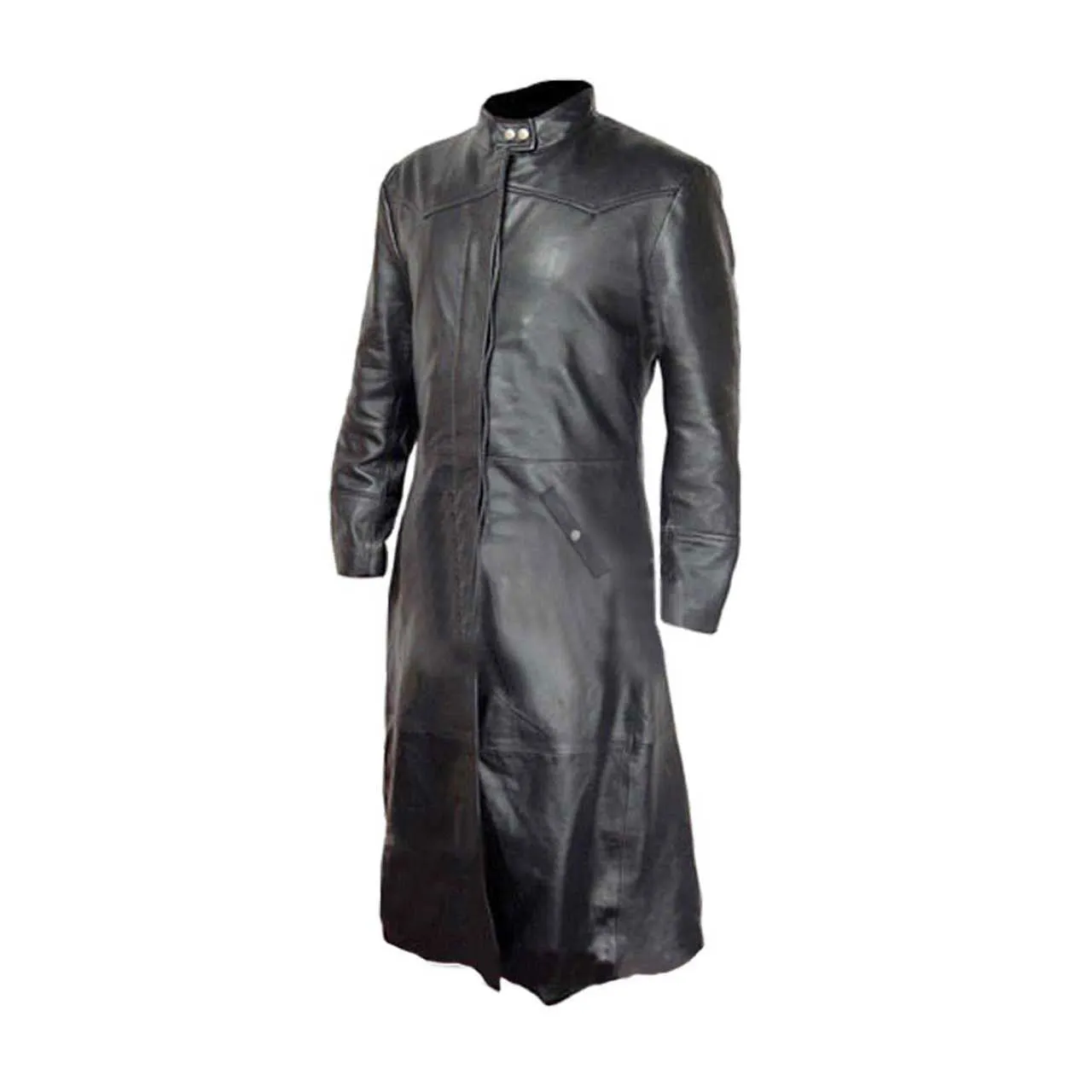 Mens Trench Coat Black Leather Goth Matrix Steampunk Gothic Van Helsing (T3-BLK)