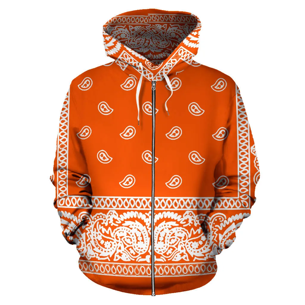 Orange Bandanna Zip Up Hoodie