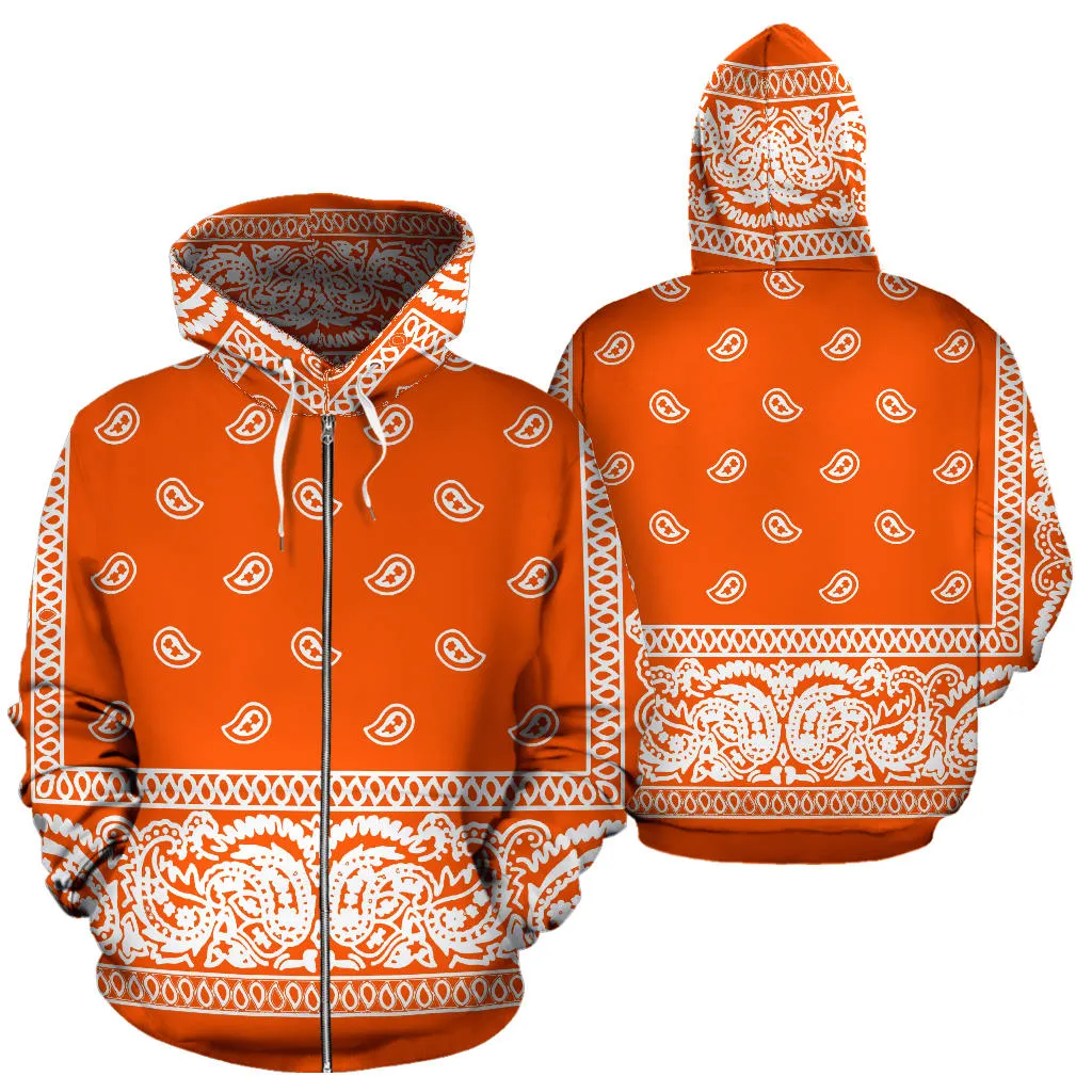 Orange Bandanna Zip Up Hoodie