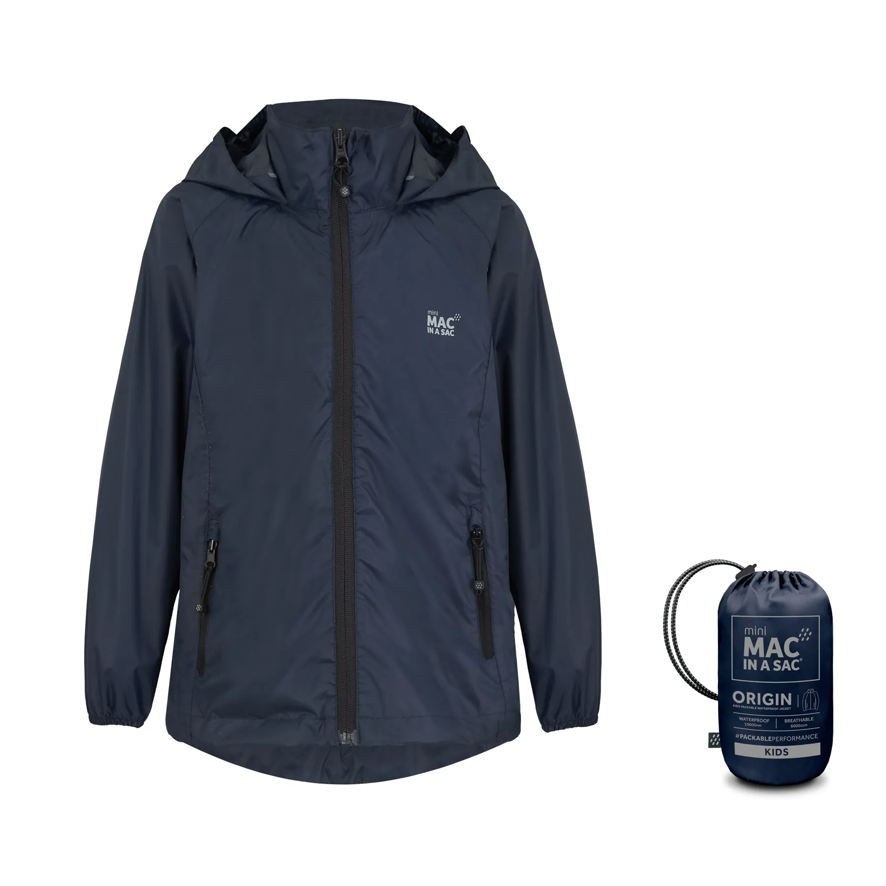 Origin Mini Packable Waterproof Kids Jacket - Navy