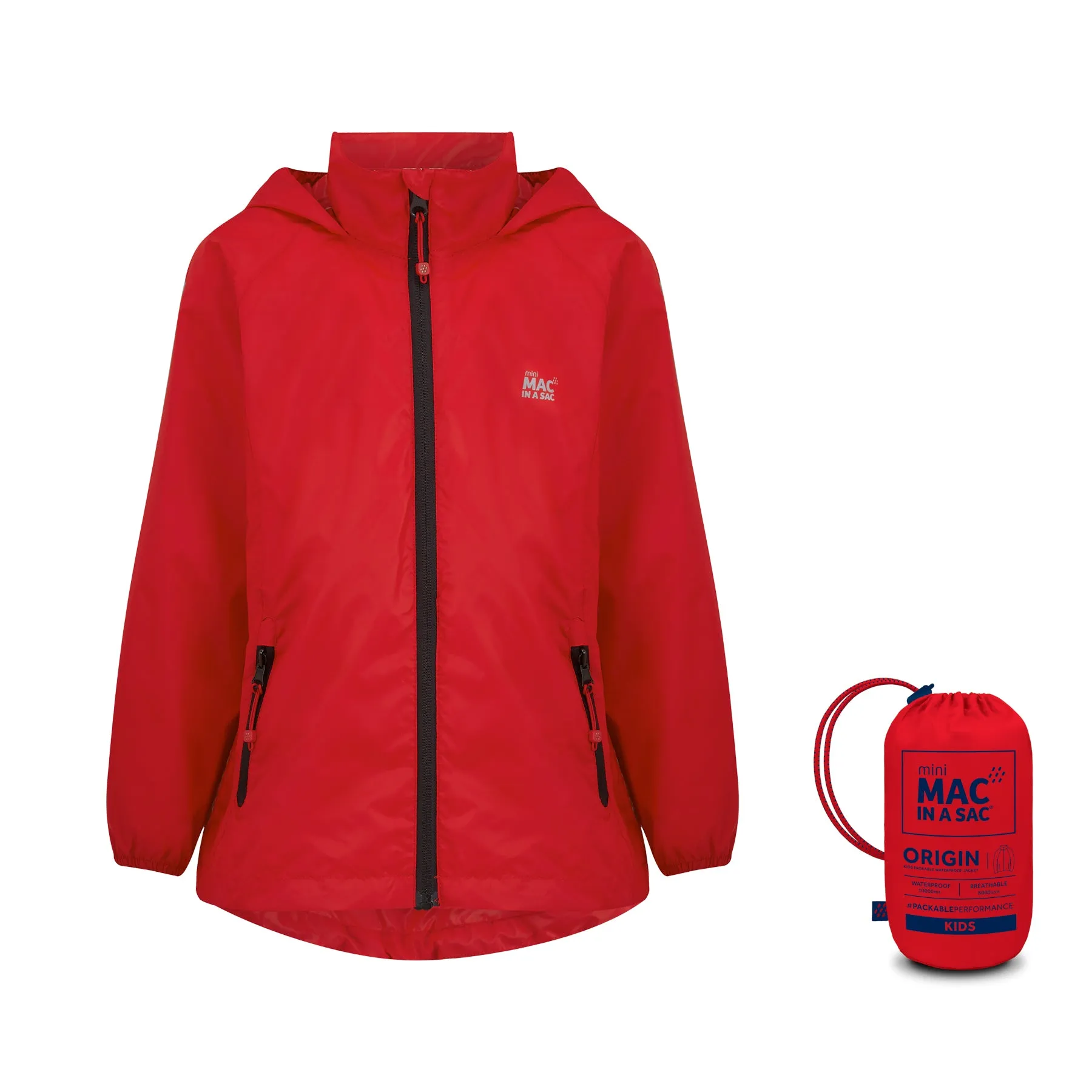 Origin Mini Packable Waterproof Kids Jacket - Red