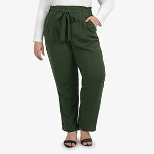 Pepper High-Waisted Plus Size Paperbag Pants - Army Green