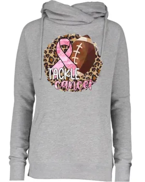 Pink Out Tackle Cancer Leopard Circle Football Cowl Double Hood Top