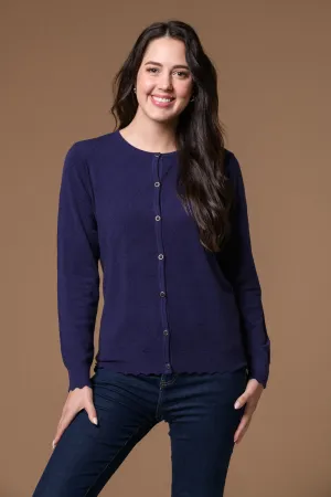 Pointelle Scallop Hem Cardi- Navy