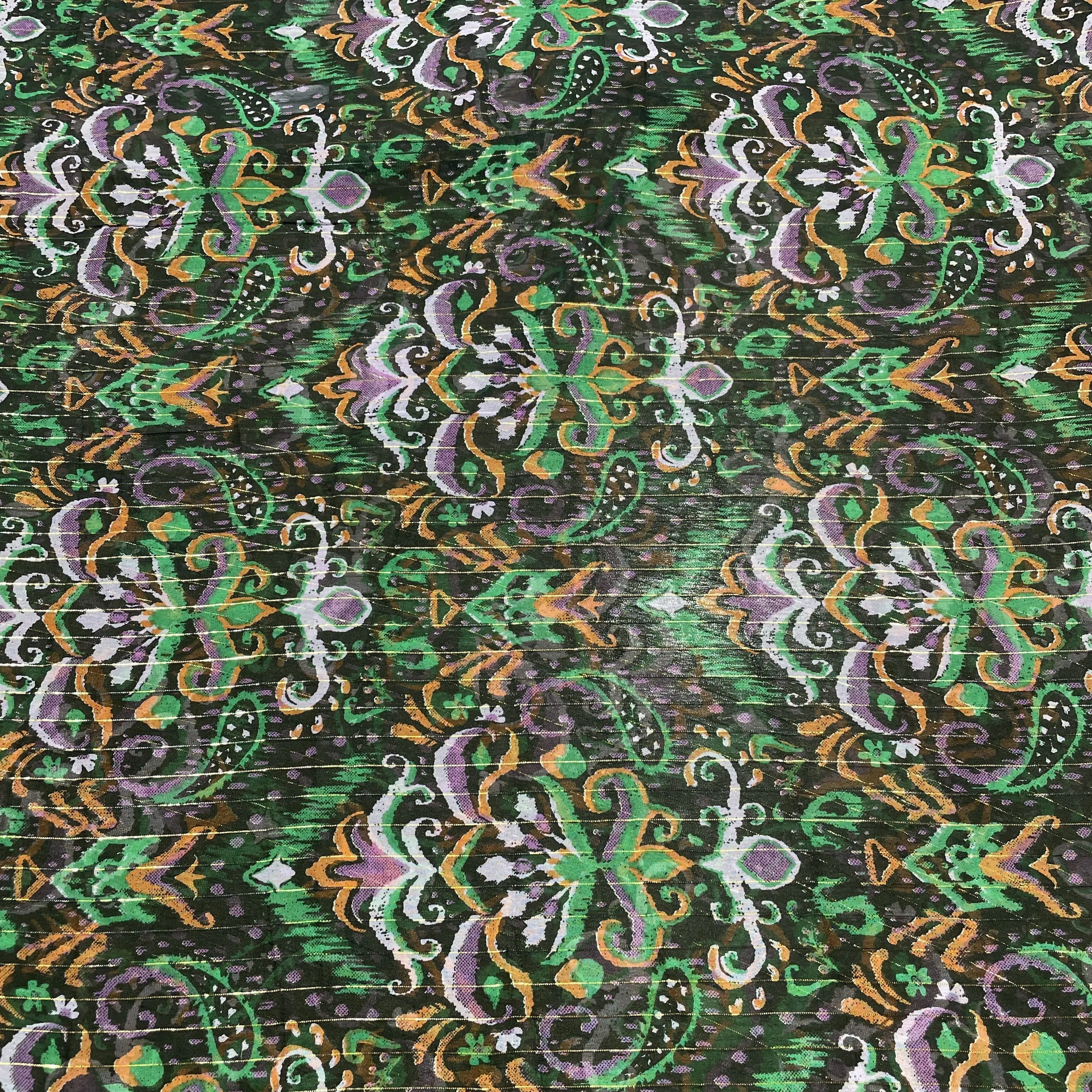 Premium Green Black Ikkat Print Chiffon Fabric