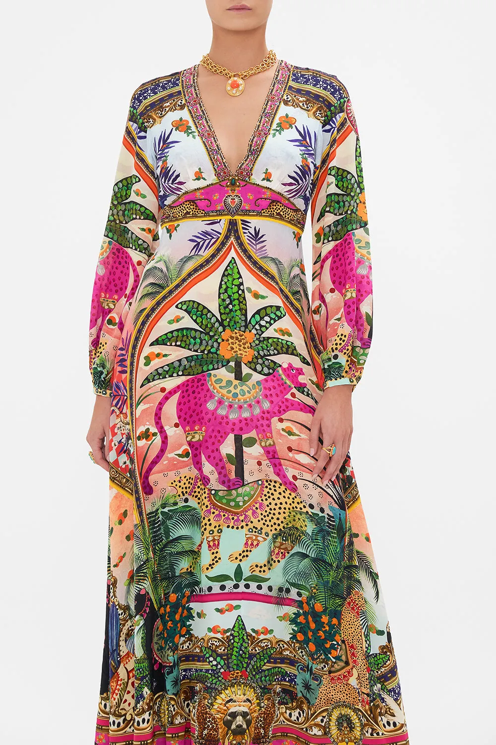 PRINTED LANTERN SLEEVE DRESS ALESSANDROS ATLANTIS