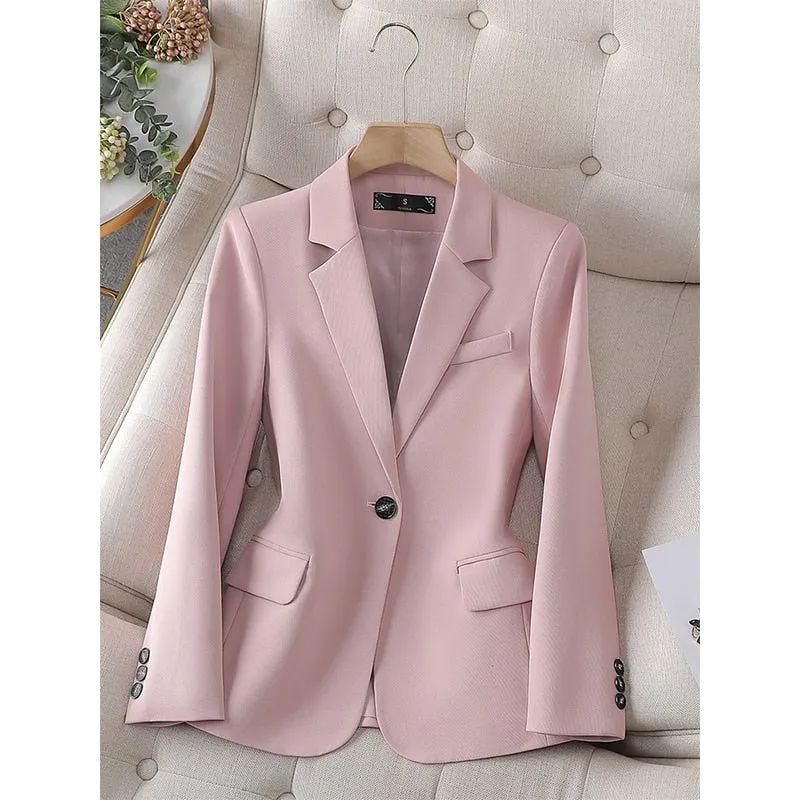 Purpdrank - Single Button Blazers for Women 2023 New Spring Long Sleeve Slim Women Blazer Chic Office Ladies Notched Solid Coat