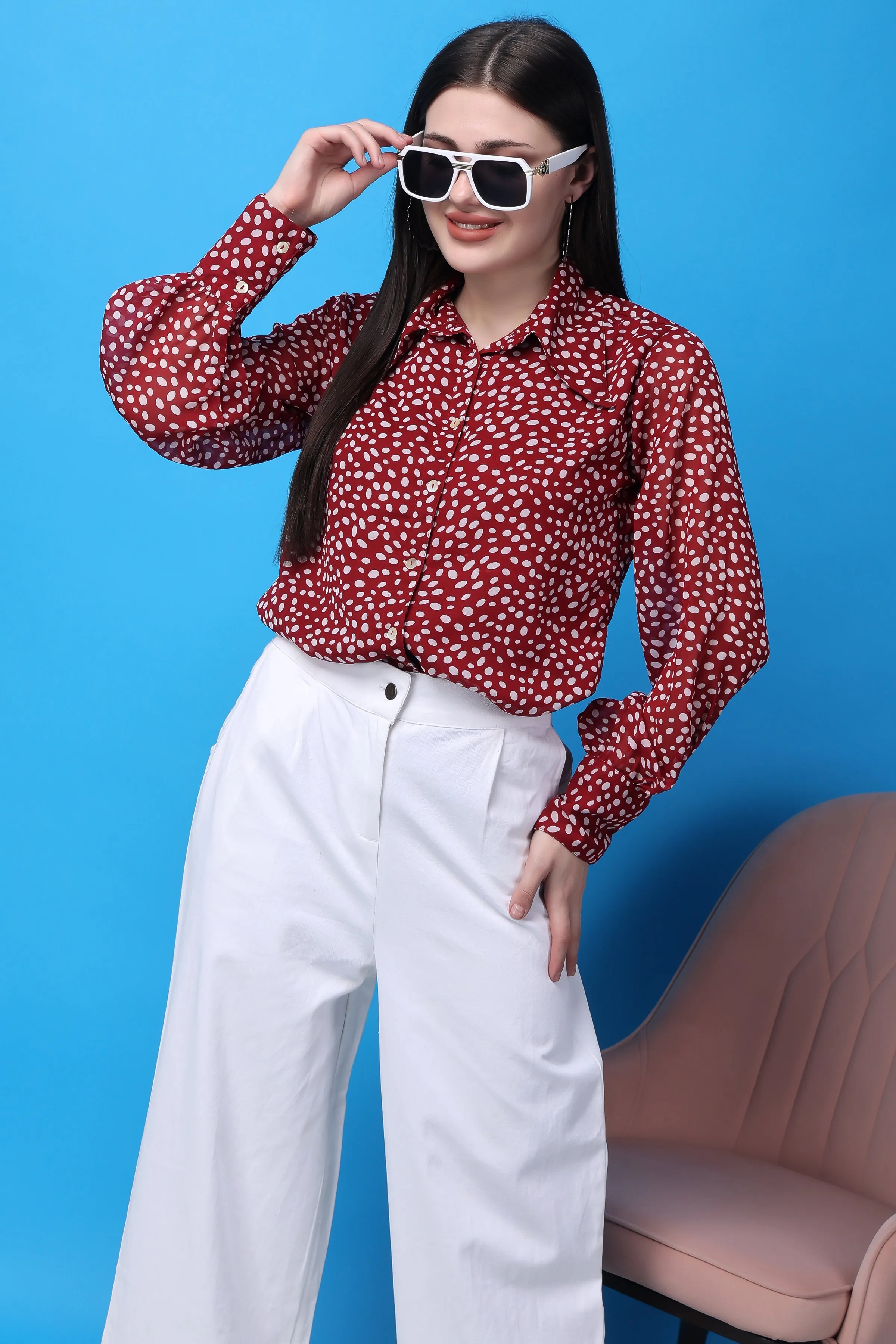 Relaxed Spread Collar Printed Casual Shirt