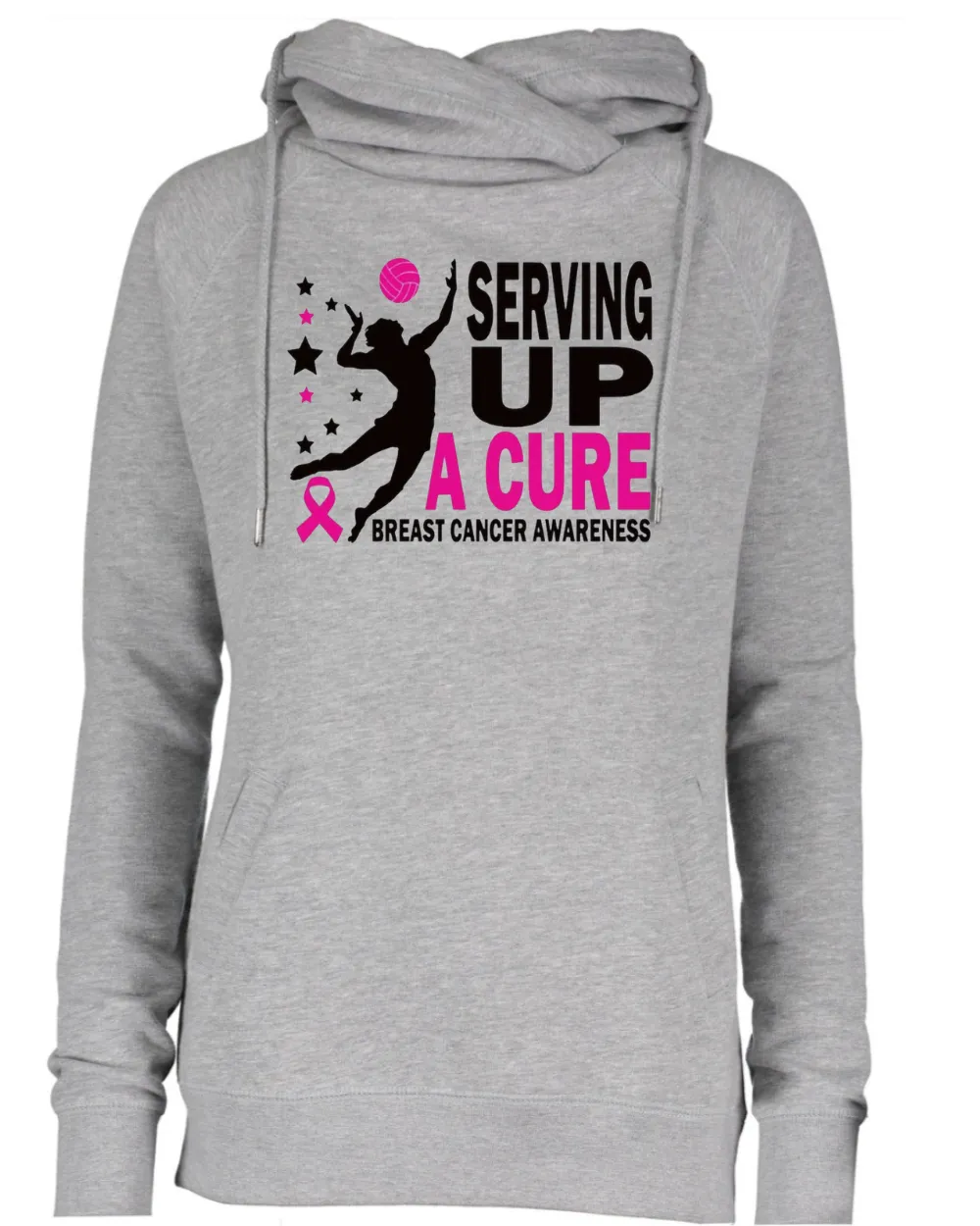 Serving Up A Cure Volleyball Pink Out Breast Cancer Awareness Women's Cowl Double Hood Top