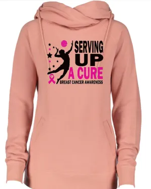 Serving Up A Cure Volleyball Pink Out Breast Cancer Awareness Women's Cowl Double Hood Top