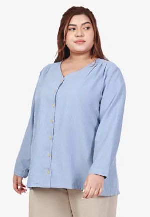 Siara Embroidery Stripes V-neck Blouse - Periwinkle Blue