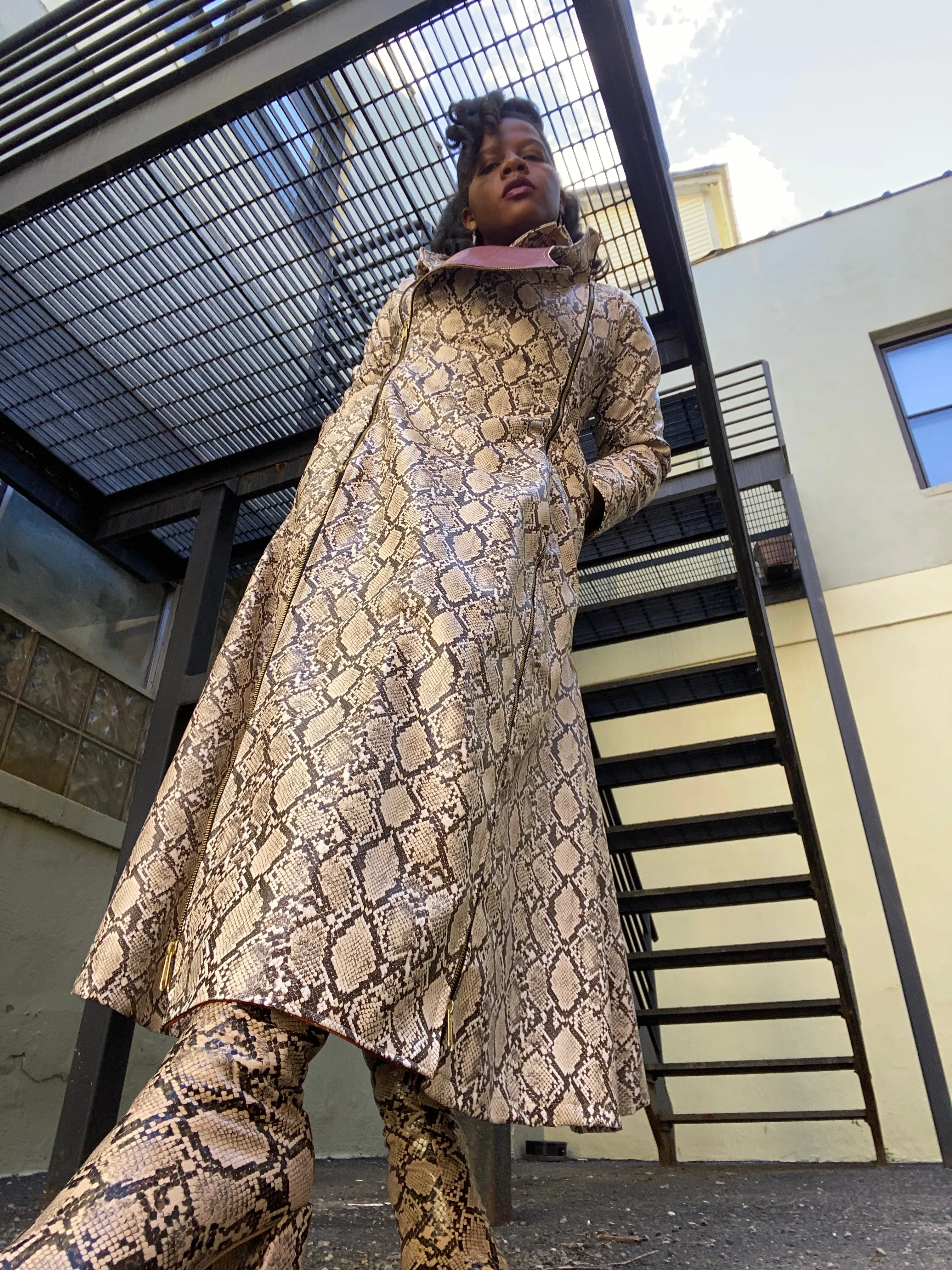 Snakeskin print faux leather “vixen coat”