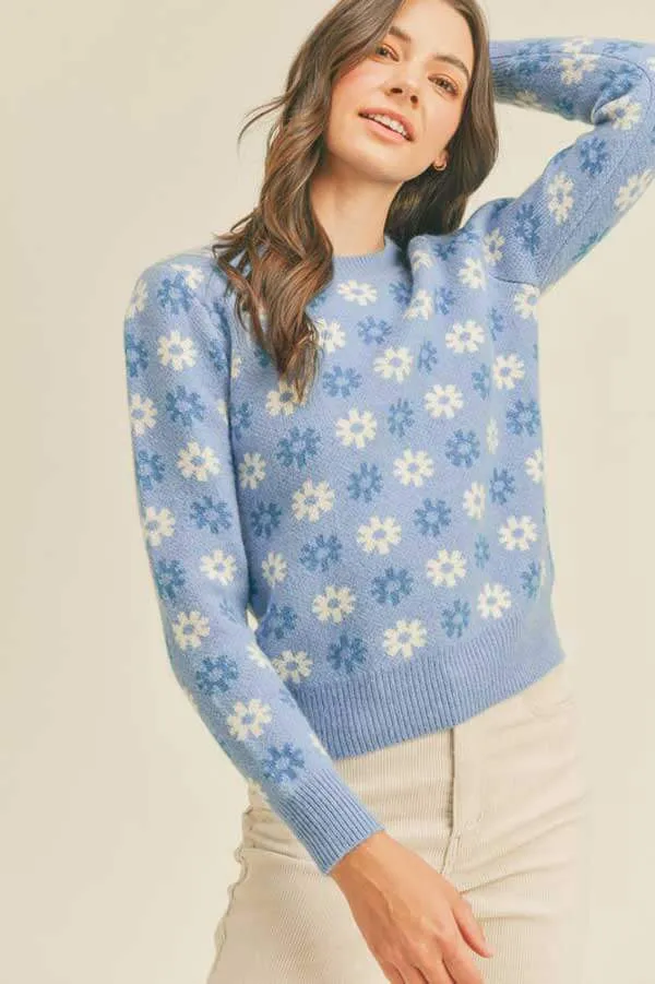 Snowflake Print Crew Neck Sweater