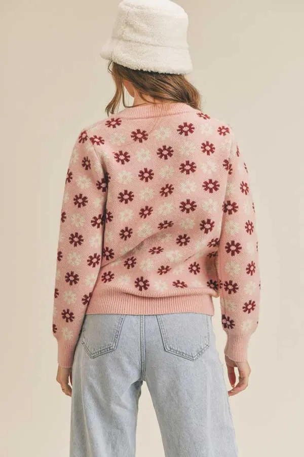 Snowflake Print Crew Neck Sweater