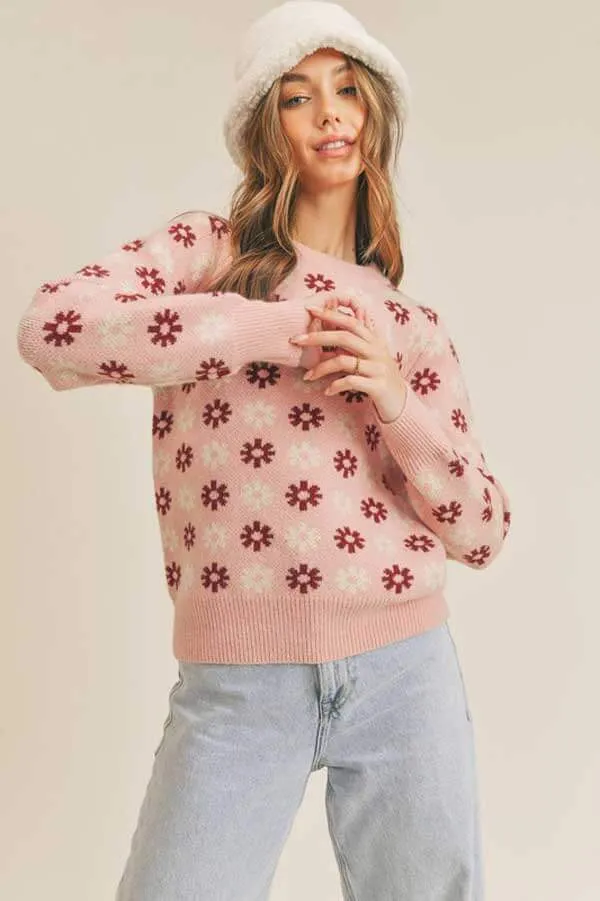 Snowflake Print Crew Neck Sweater