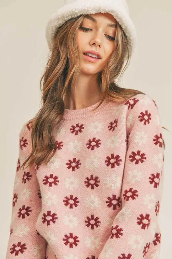 Snowflake Print Crew Neck Sweater