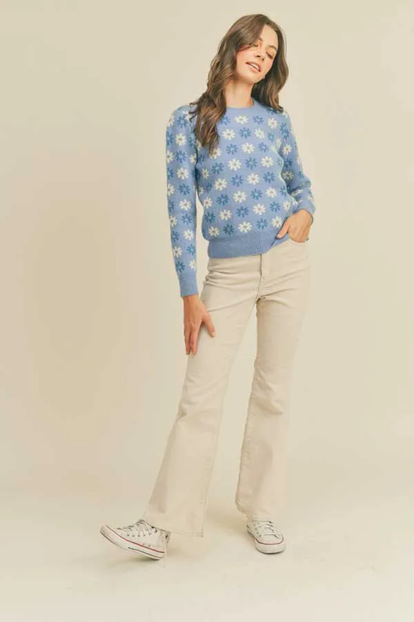 Snowflake Print Crew Neck Sweater