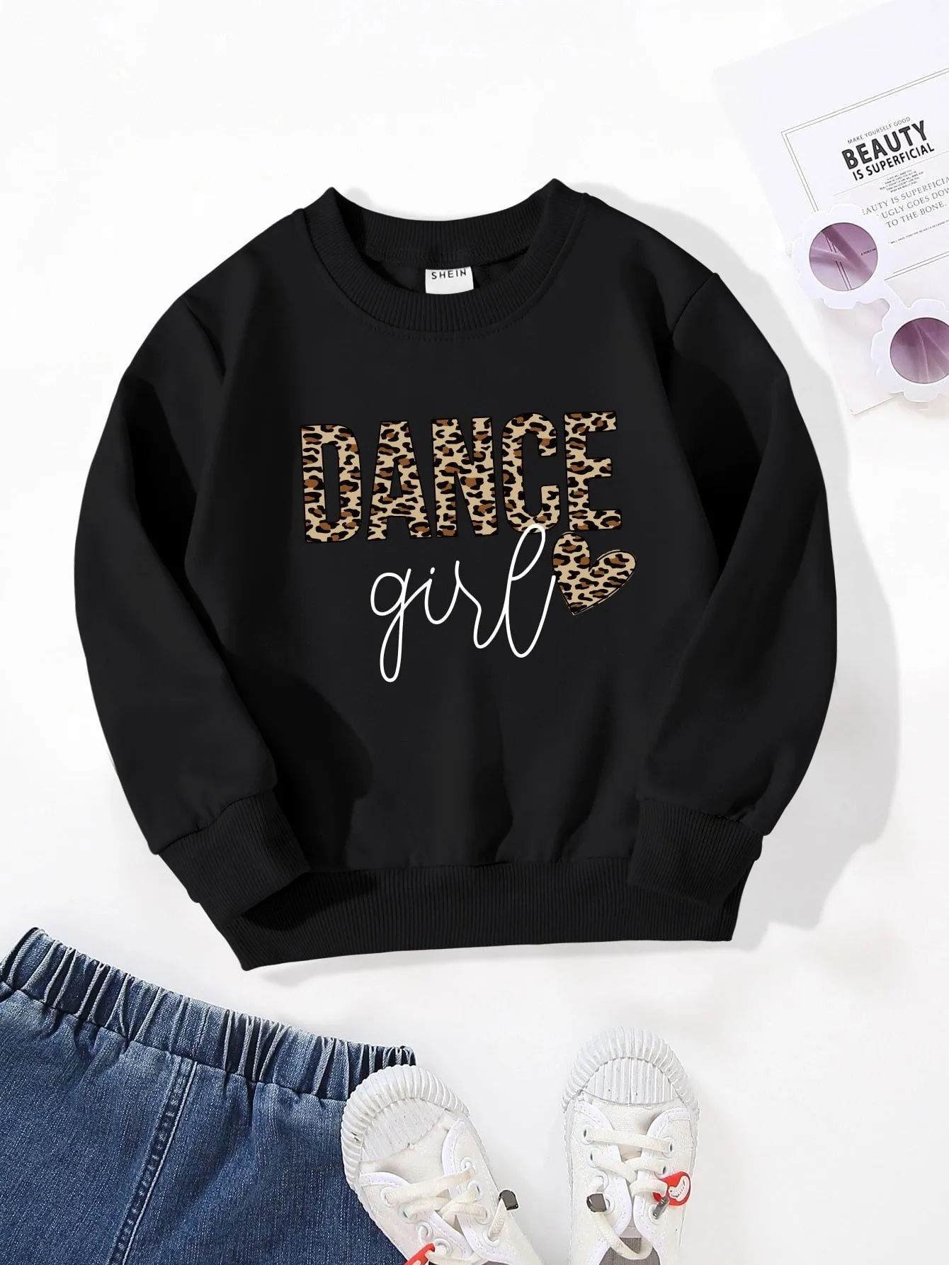 Toddler Girls Leopard Letter Graphic Pullover