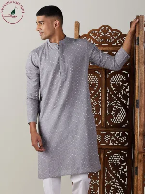 VASTRAMAY Men's Grey Jacquard Cotton Kurta