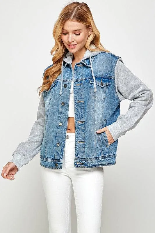 Women's Denim  Jacket with Fleece Hoodies