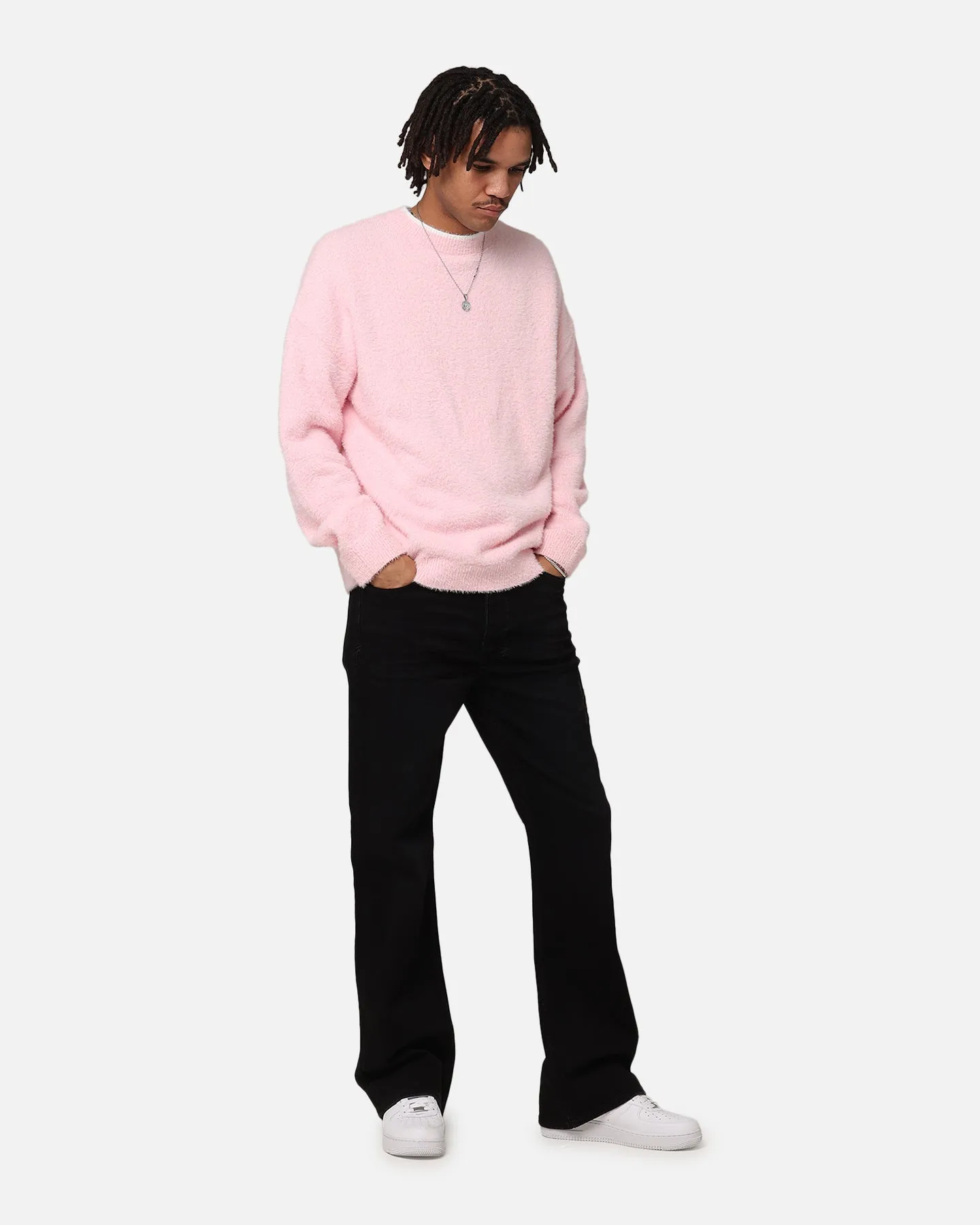 XXIII Crew Neck Fluffy Sweater Pink/White