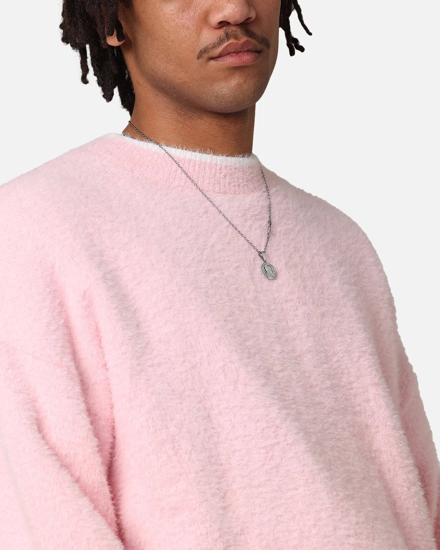 XXIII Crew Neck Fluffy Sweater Pink/White