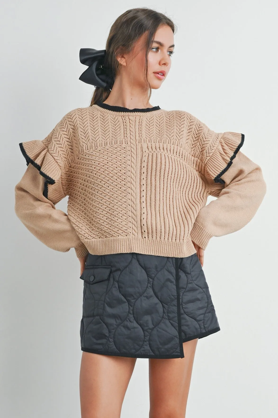 Zendaya Ruffled Shoulder Knitted Sweater