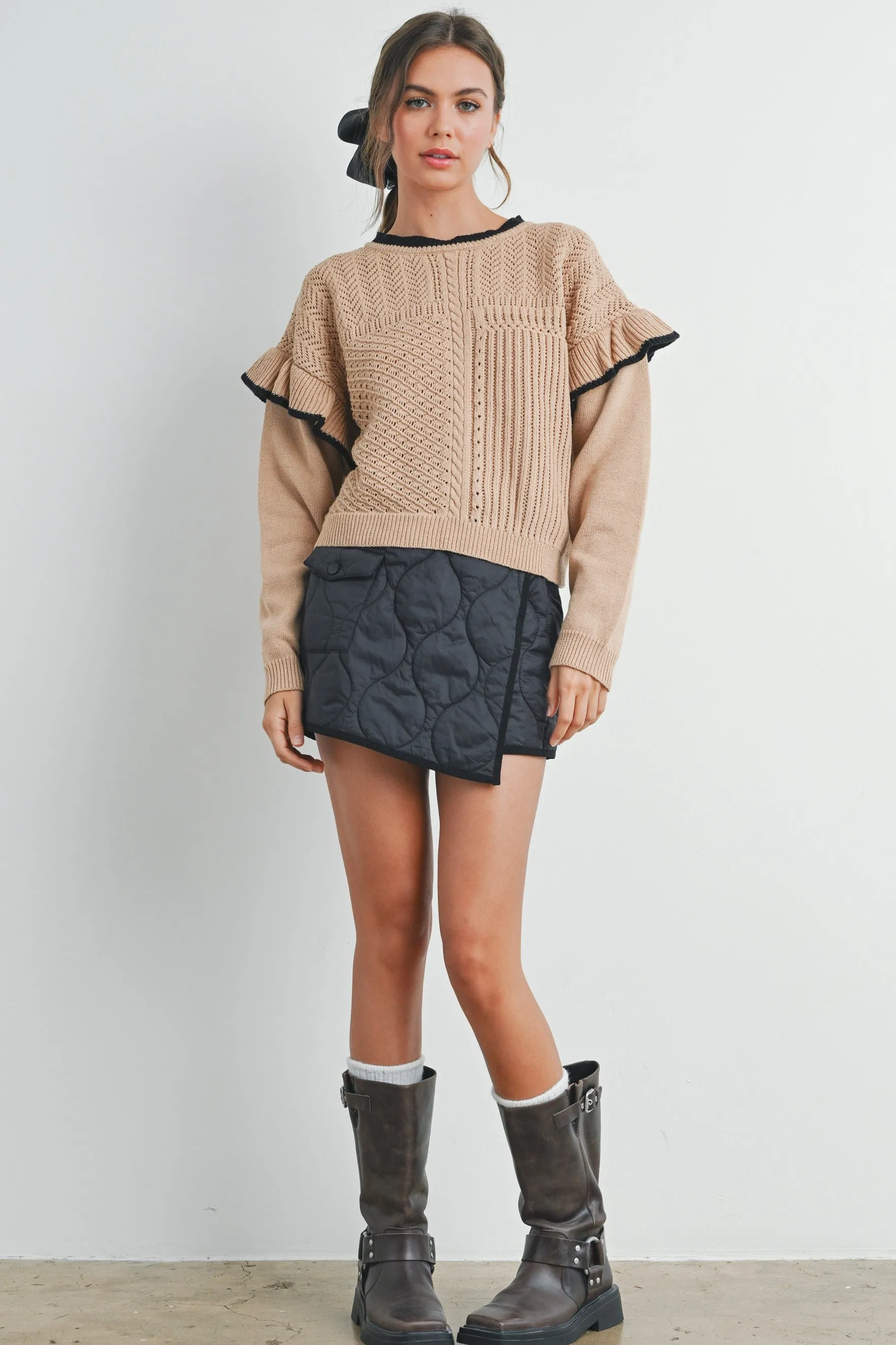 Zendaya Ruffled Shoulder Knitted Sweater